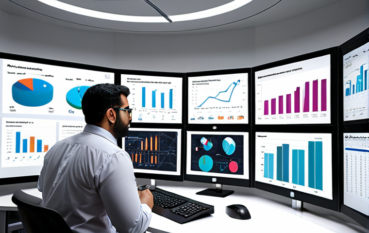 **
"A modern office scene, Arabic professionals analyzing data dashboards, charts, and graphs displayed on large screens. Focus on collaboration and data-driven decision making, reflecting growth and innovation."
**