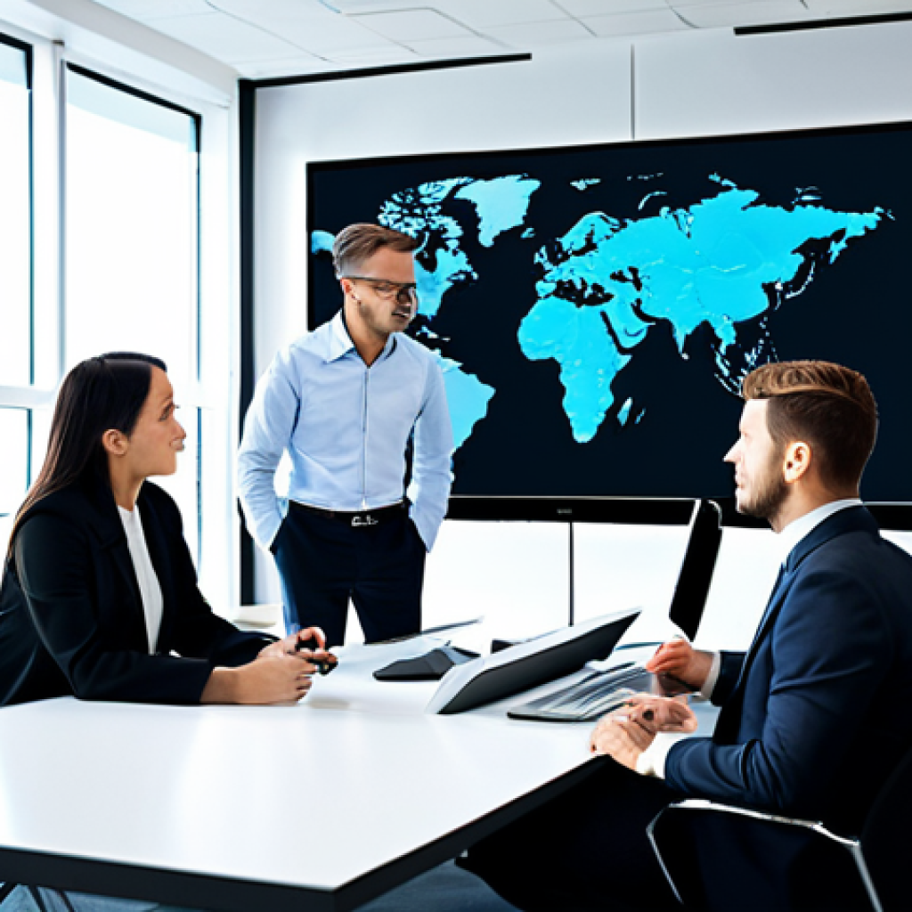 Modern Business Meeting**
"A professional business team collaborating in a modern office setting, fully clothed in modest business attire, discussing data on a large screen. The atmosphere is positive and collaborative. Safe for work, appropriate content, perfect anatomy, natural proportions, high-resolution, professional photography, well-lit."
**