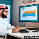 Home 18 효과적인 데이터 분석 기법 소개 - A detailed professional workspace scene depicting a Middle Eastern data analyst using interactive da...