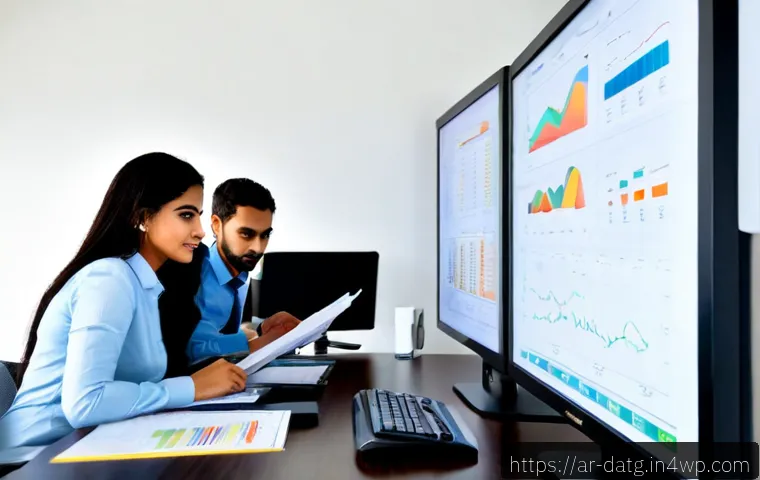 Home 17 조직의 데이터 활용성 평가하기 - Photorealistic modern Gulf-region office, Arab business analysts in modest professional attire colla...